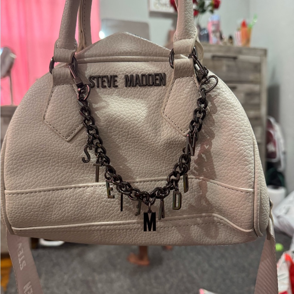 Steve Madden Cream Mini Bag with Chain Detail